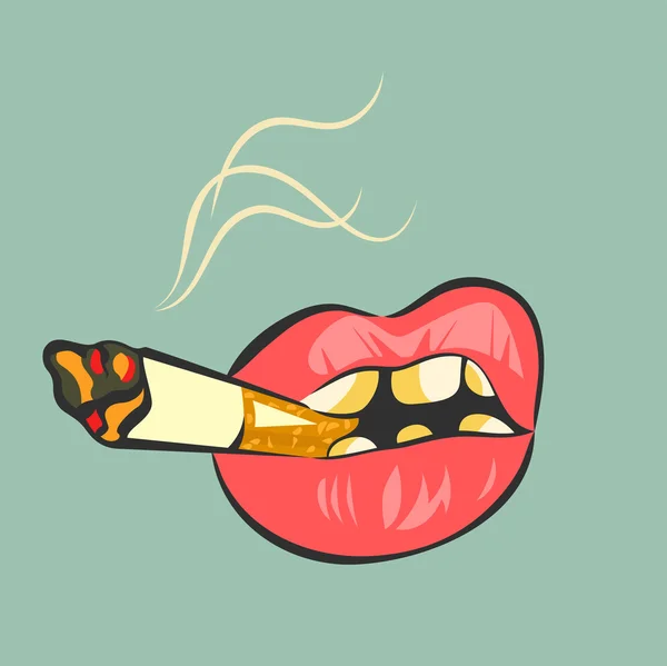 Η ιδέα του καπνίσματος. Κίτρινα δόντια και γόπα τσιγάρου. Απεικόνιση διανυσματικών φορέων. — Διανυσματικό Αρχείο