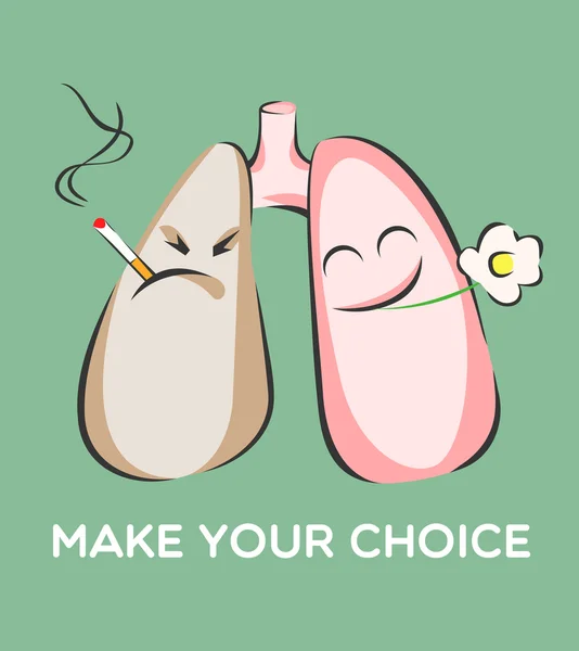 Maak uw keuze poster. Roken en gezonde longen. Gevaar voor rook. Positieve en negatieve tekens. Vector illustratie — Stockvector