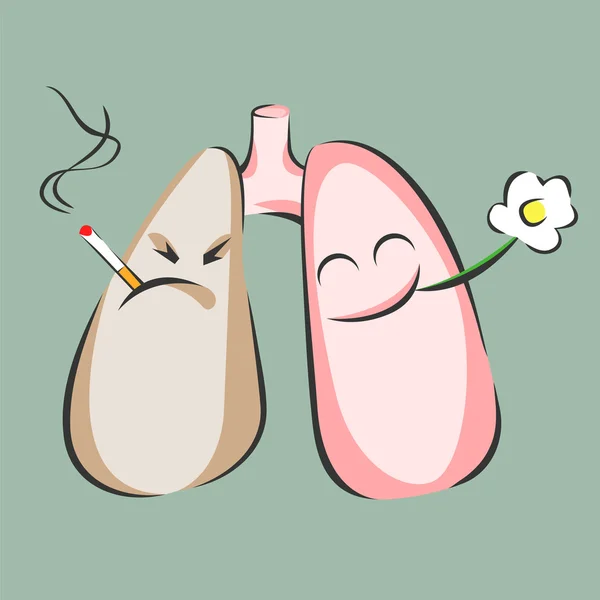 Sigara ve sağlıklı akciğerler. Duman tehlikesi. Pozitif ve negatif karakterler. Vektör çizimi — Stok Vektör