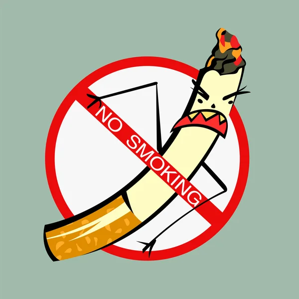 Nie palenia wektor znak. Postać złego papierosa. Komiks stylu — Wektor stockowy