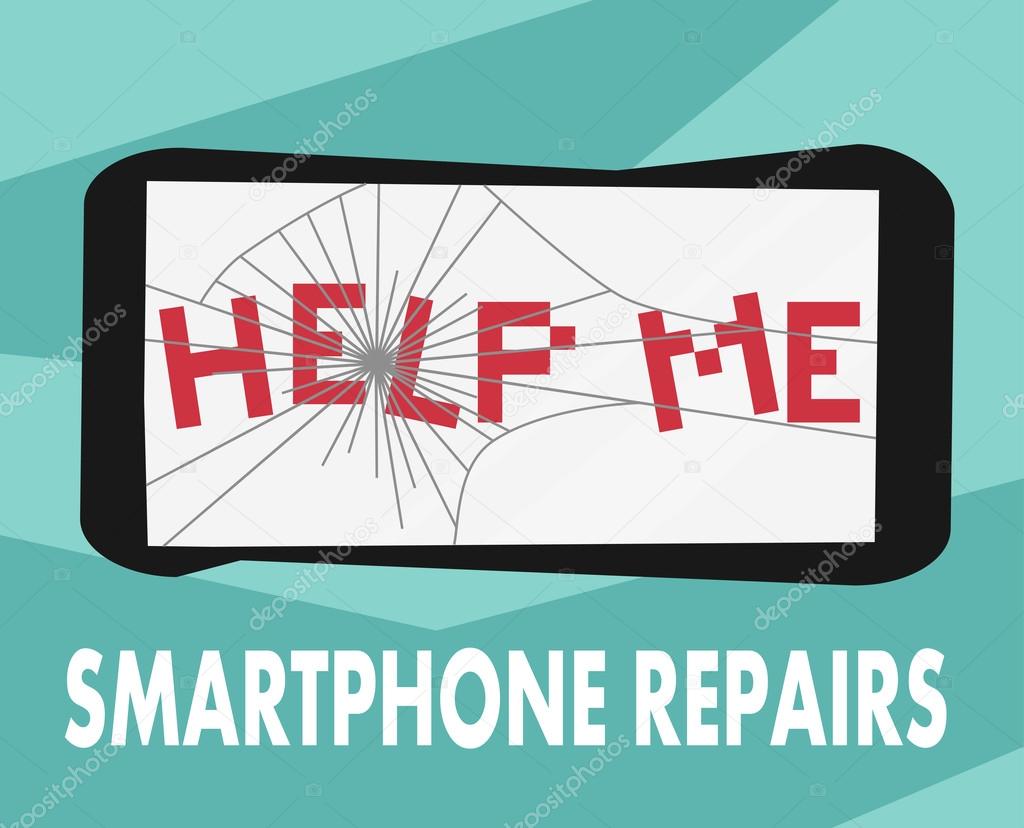Smartphone repairs flat design sign. Vector illustration of broken phone with 