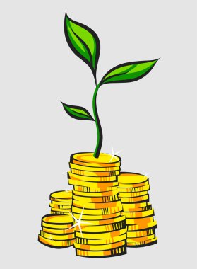 Para ağacını Baca'ya altın sikke. Retro tarzı vektör çizim.