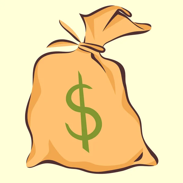 Σάκκος με τα χρήματα με το σύμβολο του δολαρίου, κινουμένων σχεδίων, απομονωμένη εικονογράφηση διάνυσμα — Διανυσματικό Αρχείο
