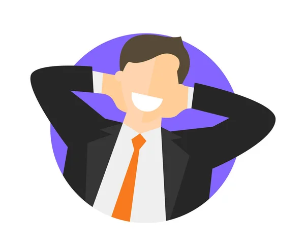 Satisfecho relajante hombre de negocios icono plano. Trabajo hecho concepto. Feliz hombre impersonal. Imagen vectorial — Vector de stock