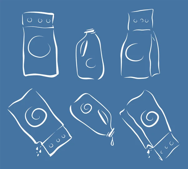 Set d'icônes de nettoyage des emballages, plein et vide, style croquis doodle, touches légères — Image vectorielle