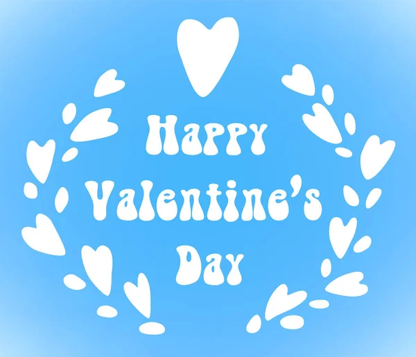 Corona de corazones kawaii lindo día de San Valentín con letras, diseño de la tarjeta de vacaciones vector en azul cielo — Vector de stock