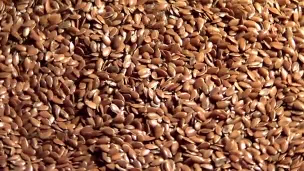 Flax seeds rotating and falling , close up overhead view, healthy eco organic raw food — Stock Video