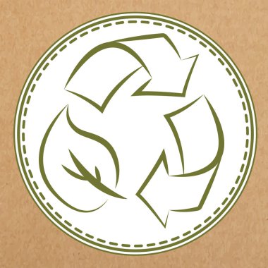 Geri dönüşüm simgesini, rozet, etiket düzeni, organik üretim, vektör çizim