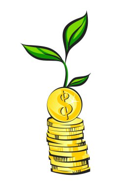 Para ağaç büyüme sikke yığını, iş yatırım kavramı, vektör çizim