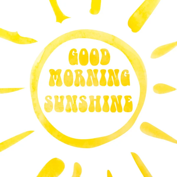 Goedemorgen zon belettering poster, abstracte zonneschijn, aquarel met knipmasker — Stockfoto