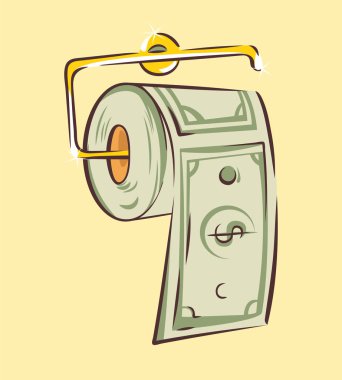 Tuvalet kağıdı, kolay nakit veya kriz kavramı, karikatür tarzı vektör çizim olarak para
