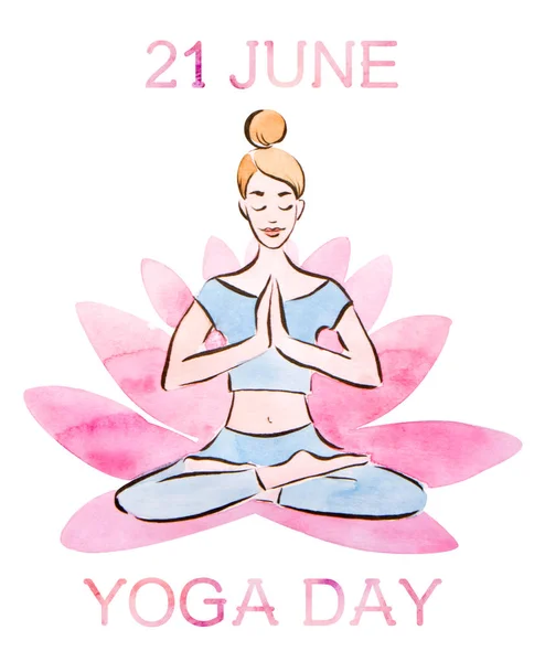 21 junio día del yoga acuarela ilustración — Foto de Stock