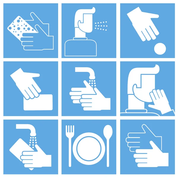 Instructions de lavage des mains, ensemble d'activités des icônes vectorielles après quoi vous devez vous laver les mains " — Image vectorielle