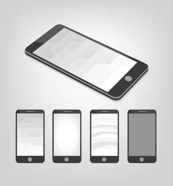 Vektör beyaz ve gri arka plan üzerinde smartphone düzeni kümesi