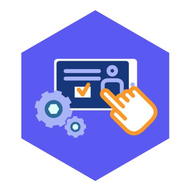 Ayarları, basit uygulama ayarı simgesi. Tablet pc, el ve dişliler. Düz tasarlamak vektör