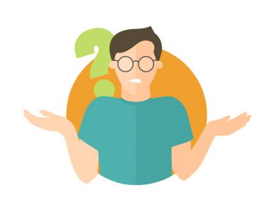 Düz tasarım simgesi. Gözlük şüpheler yakışıklı adam. Soru işareti adam. Sade bir şekilde düzenlenebilir izole vektör çizim