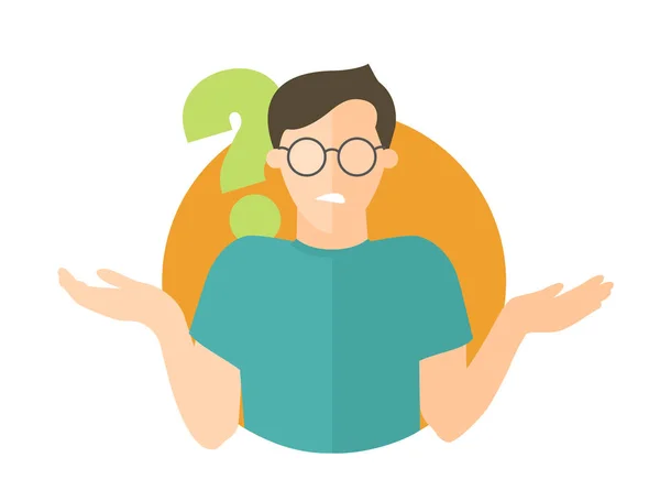 Het pictogram van het platte ontwerp. Knappe man in glazen twijfels. Man met een vraagteken. Eenvoudig bewerkbare geïsoleerde vectorillustratie — Stockvector