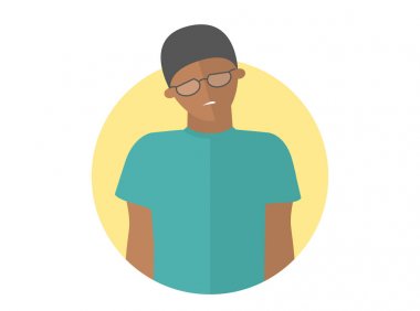 Zayıf, üzgün, depresif siyah erkek gözlük. Düz tasarım simgesi. Yakışıklı adam zayıf depresyon duygu ile. Sade bir şekilde düzenlenebilir izole üzerinde beyaz vektör işareti