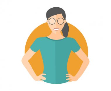 Confident pretty girl in glasses. Flat design icon. Woman with arms akimbo. Simply editable isolated vector illustration clipart