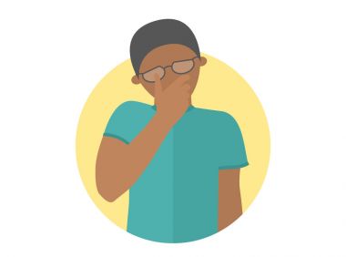 Üzgün, ağlıyor, depresif gözlük siyah erkek. Düz tasarım simgesi. Yakışıklı adam keder, hüzün, sorun. Sade bir şekilde düzenlenebilir izole üzerinde beyaz vektör işareti