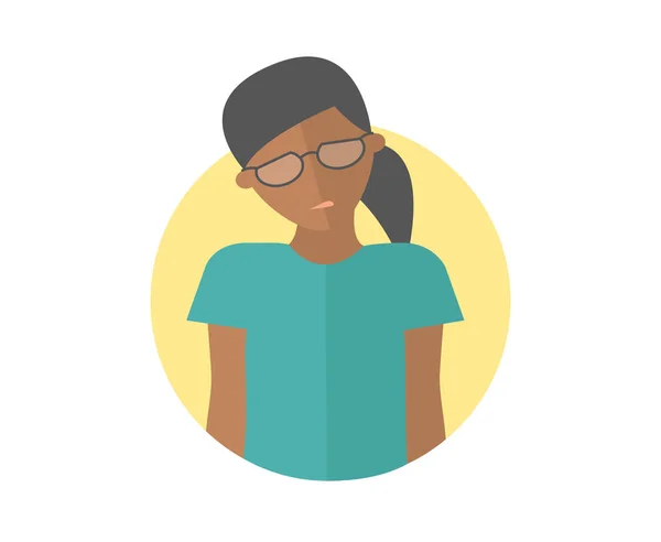 Chica negra débil, triste, deprimida en gafas. Icono de diseño plano. Una mujer bonita con una débil depresión emocional. Simplemente editable aislado en el signo de vector blanco — Vector de stock