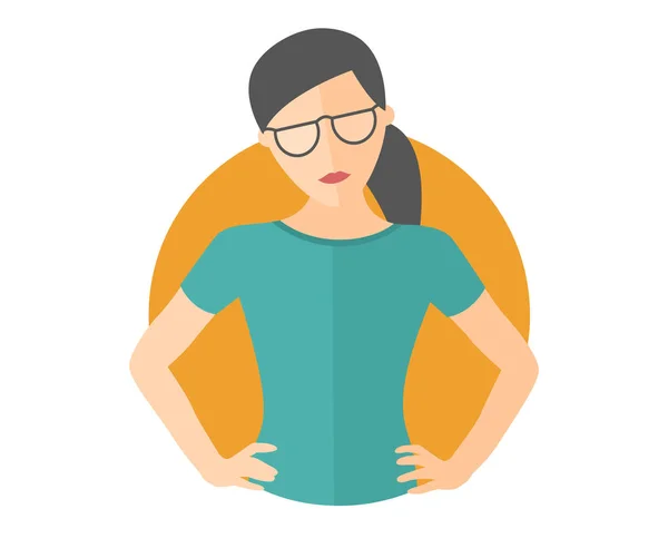 Chica bonita y decidida en gafas. Hagámoslo concepto. Icono de diseño plano. Mujer decisiva con brazos akimbo. Ilustración vectorial aislada simplemente editable — Vector de stock