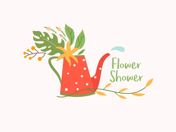 Arrosoir coloré comme amanita avec des fleurs et goutte d'eau, modèle vectoriel logotype magasin de fleurs, conception de logo — Image vectorielle