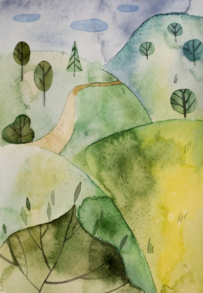 Wonderland in twilight. Abstract watercolor painting