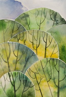 Soyut sihirli orman genel gider. Sanatsal suluboya resim