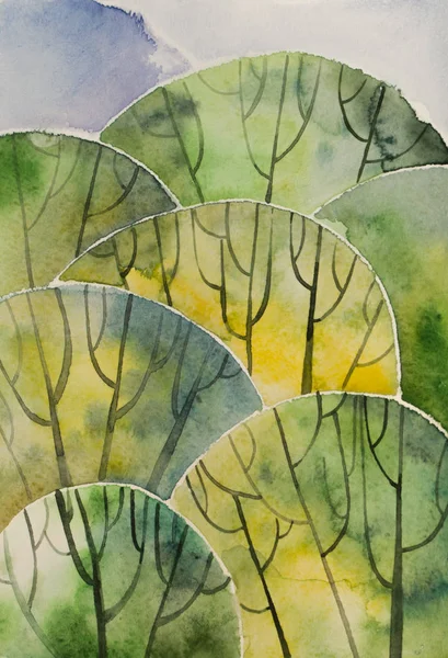 Soyut sihirli orman genel gider. Sanatsal suluboya resim