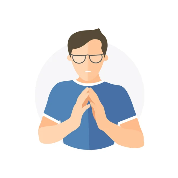 Hombre insidioso y vengativo en gafas, tipo envidioso. Icono de diseño plano. Emoción malvada y vengativa. Simplemente editable aislado en el signo de vector blanco — Vector de stock