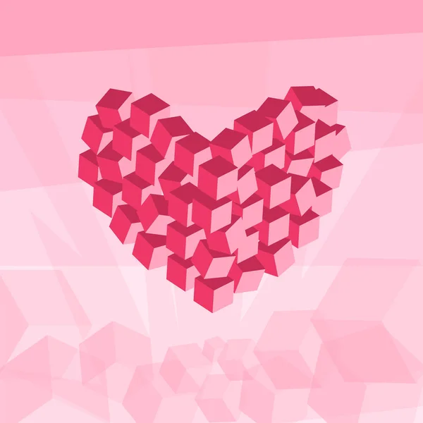 A szív az égen. Kocka összetétele izometrikus vektoros illusztráció szerető szimbólum — Stock Vector