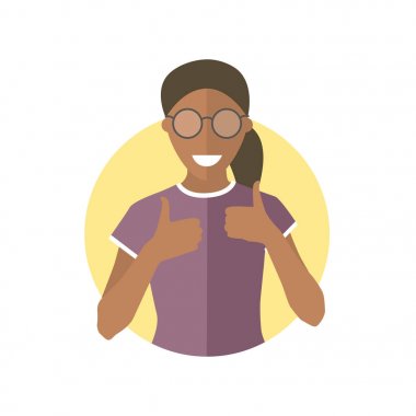 Mutlu, neşeli siyah kız, düz vektör simgesi