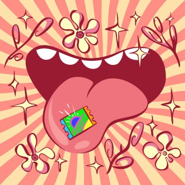 Lsd psychedelic illustration, acid mark on tongue clipart