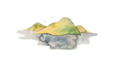 Soyut akli faaliyetle ilgili suluboya boş Adası üzerinde beyaz izole