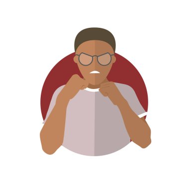 Saldırganlık ifade, siyah adam saldırı, dövüş. Düz vektör simgesi