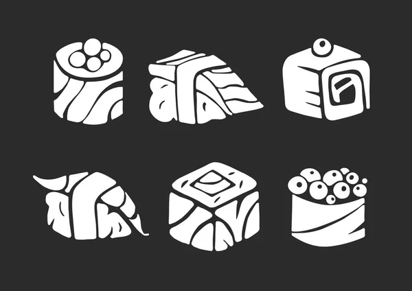 Sushi rollos vector iconos conjunto, platos asiáticos — Archivo Imágenes Vectoriales