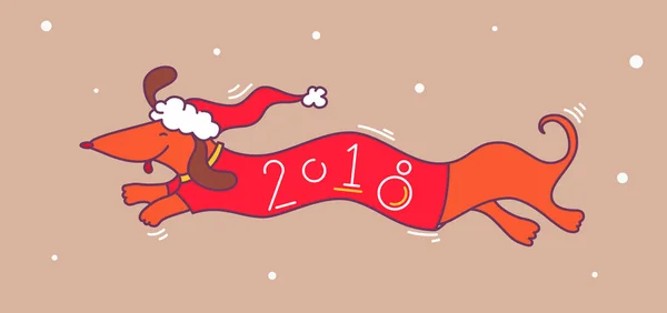 Dachshund dog in 2018 t-shirt and santa's hat vector illustration — Stock Vector