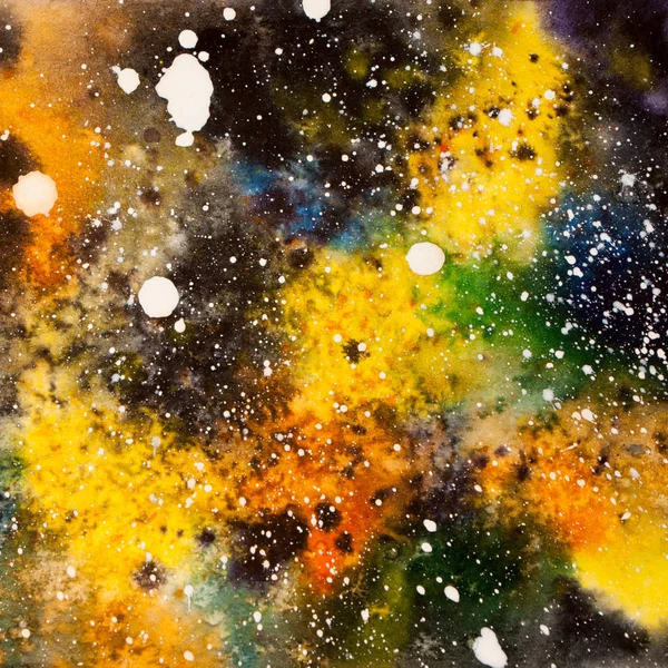 水彩宇宙与星, 方形的波斯菊例证 — 图库照片