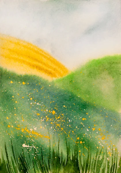 Watercolor field and meadows background, noetic style — Stock Photo, Image