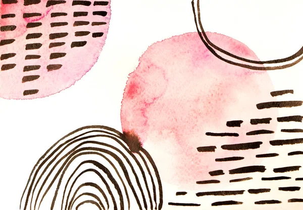 Ακουαρέλα κάλυψη πρότυπο στο Μέμφις, νοητικό στυλ. Ροζ και μαύρα στοιχεία σε άσπρο φόντο — Φωτογραφία Αρχείου