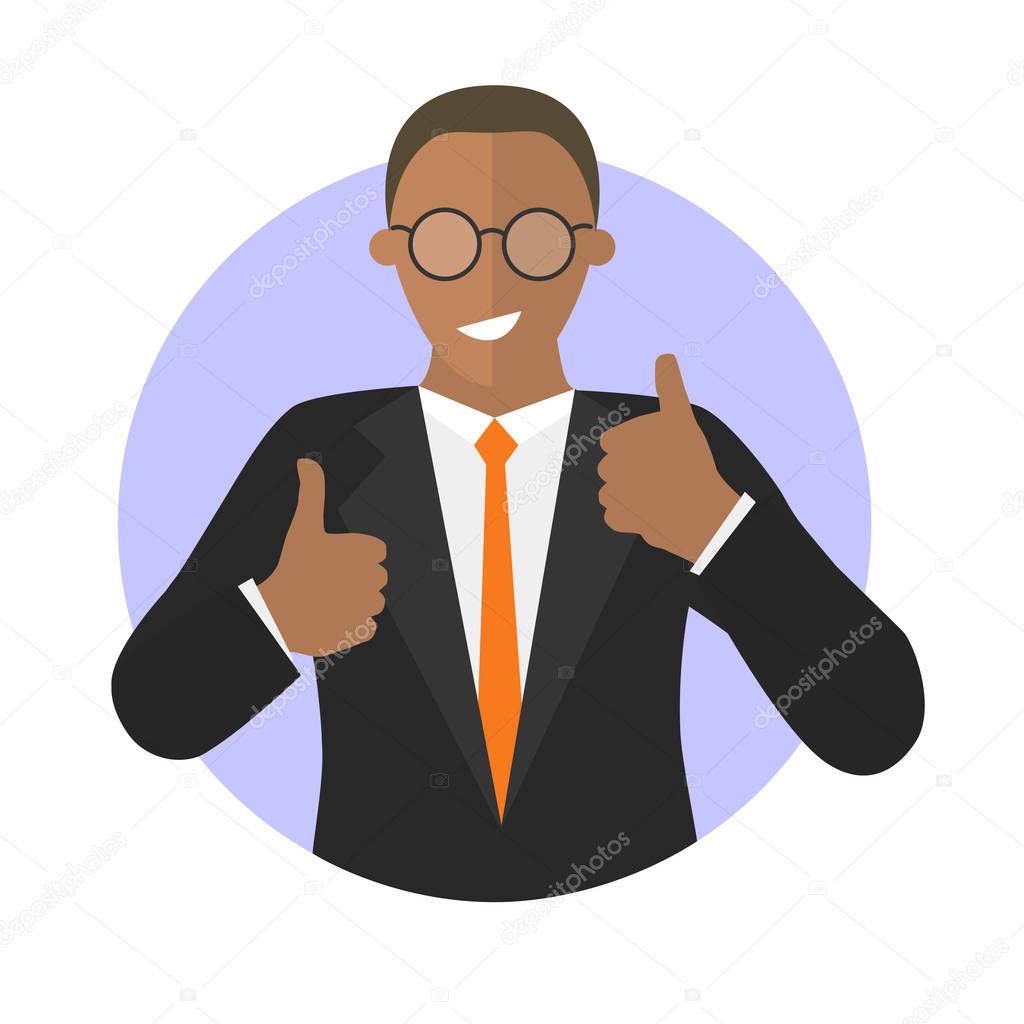 Flat design icon of businessman with thumbs up. Simply editable isolated on white vector sign