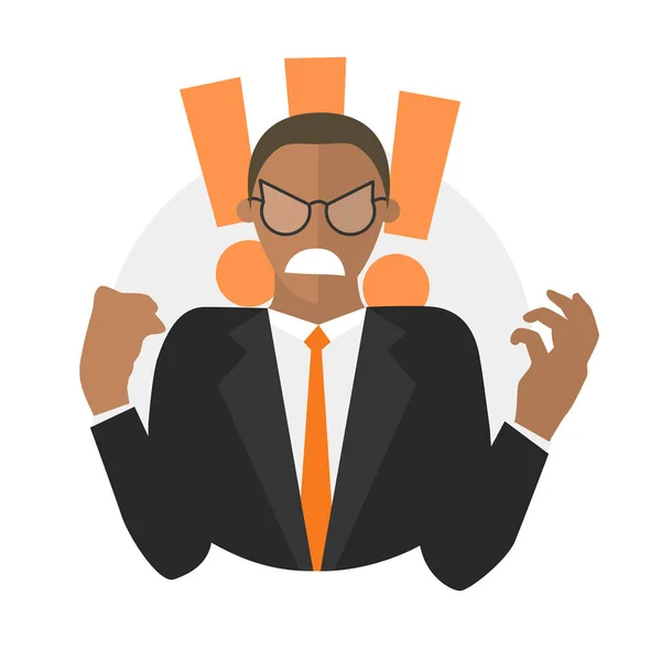 Homem de negócios negro furioso. Ícone de design plano —  Vetores de Stock