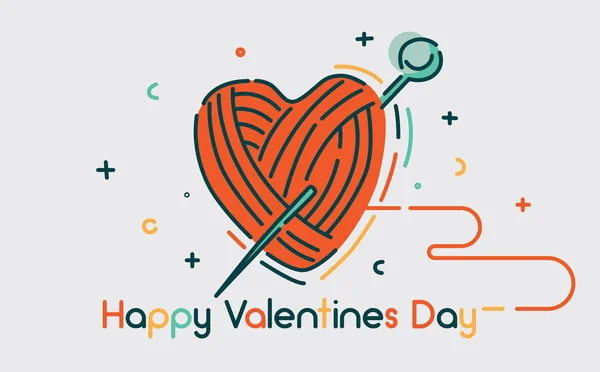 Feliz día de San Valentín vector ilustración. Bola de hilos en forma de corazón. Estilo de línea plana — Vector de stock