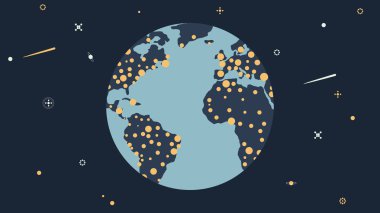 Toprak ışık ile uzayda. Dünya saat vektör çizim düz tarzı