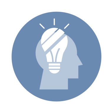Fikir vektör simgesi. Soyut şablon ampul kafa siluet