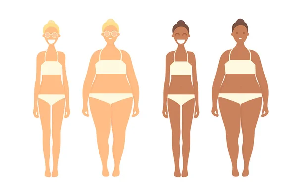 Vektorové Sada žen různých hmotností. Jednoduše upravitelný kreslený styl obrázku — Stockový vektor