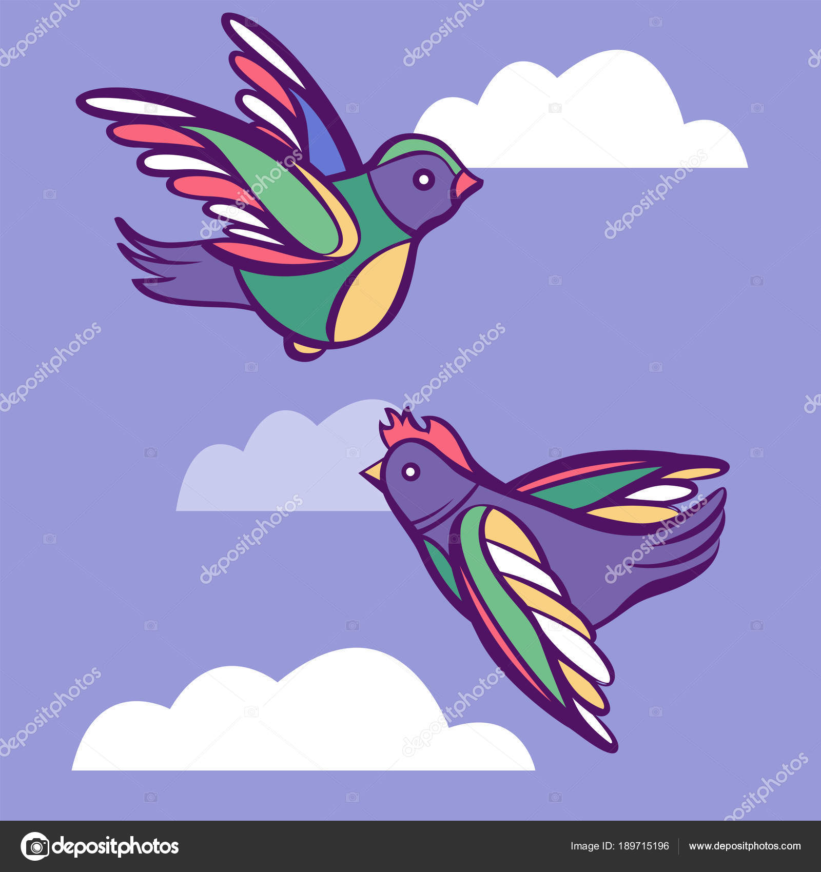 Couple De Vecteur Doiseaux Dessin Animé Mignon Dans Ciel