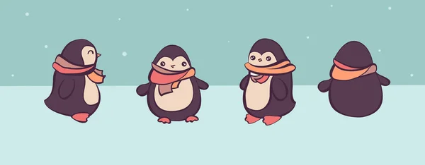 Conjunto vectorial de pinguinos de dibujos animados en diferentes vistas, conveniente para el diseño de animación — Vector de stock