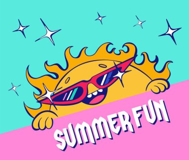 Sevimli çizgi güneş güneş gözlüğü dikkat et, vektör çizim